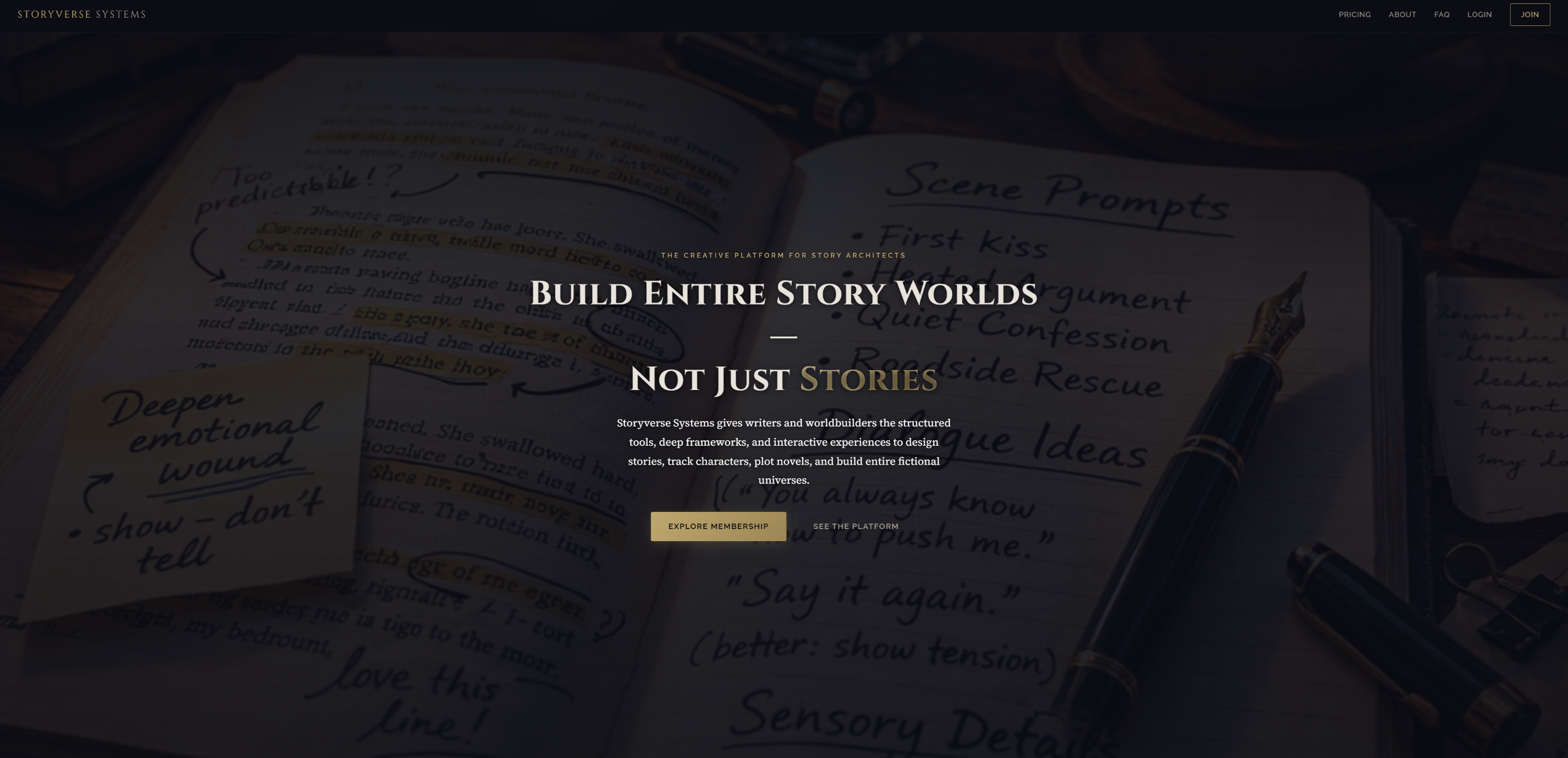 Storyverse Systems home page — launch